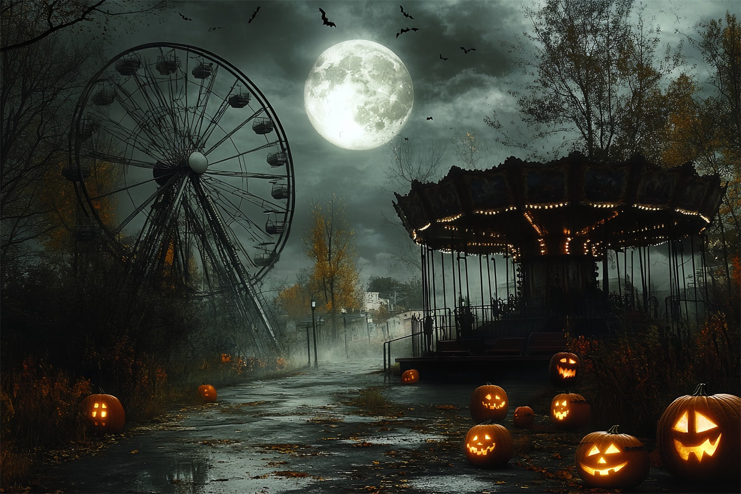 Halloween Photography Backdrops Spooky Pumpkin Park Backdrop UK CSH6-68