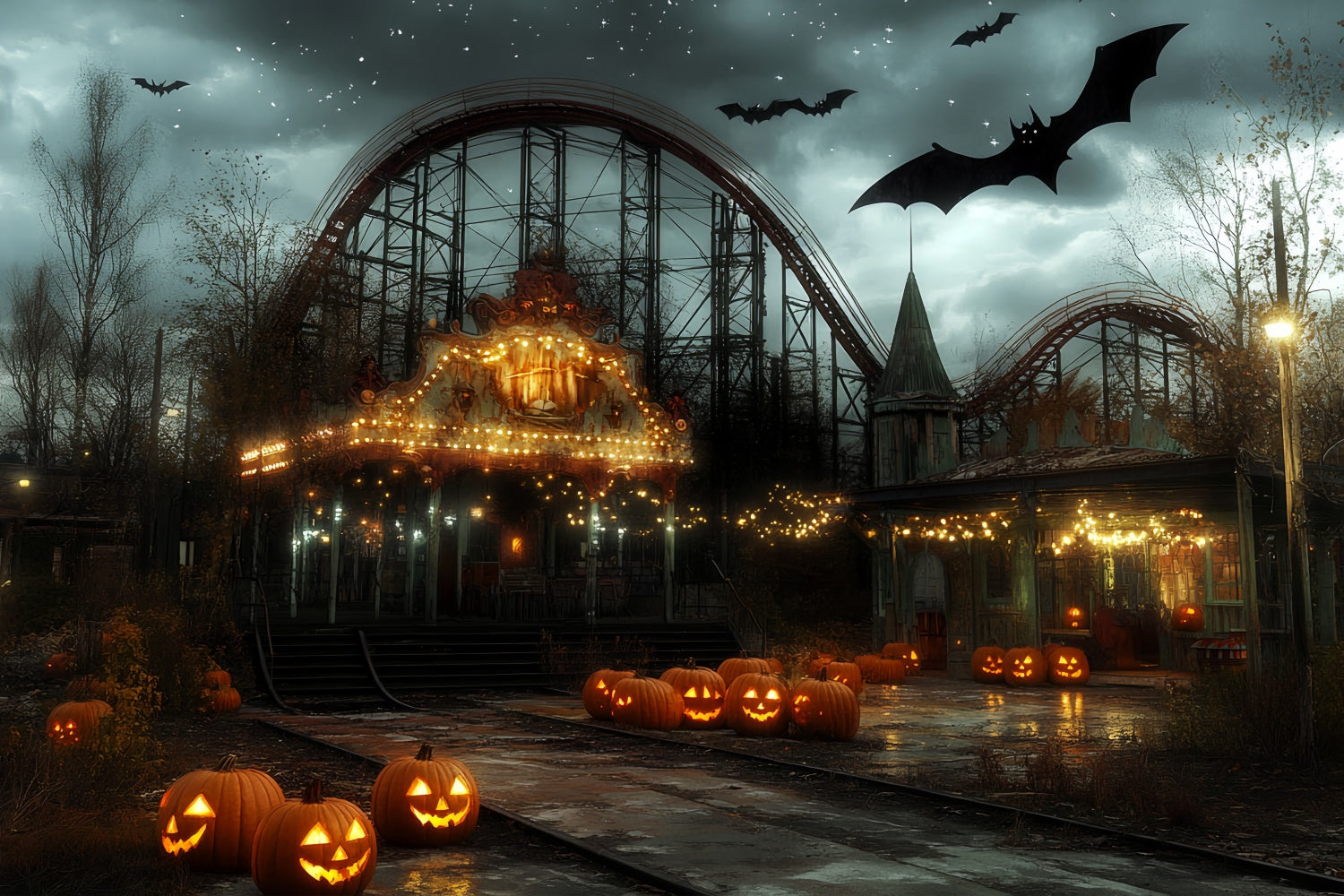 Halloween Photo Backdrops Haunted Lights Carnival Backdrop UK CSH6-69