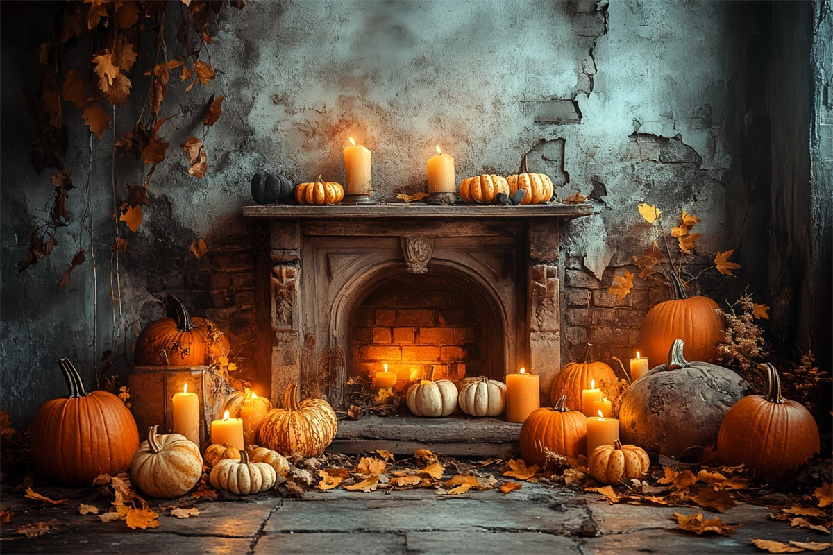 Halloween Photo Backdrop Haunted Harvest Fireplace Backdrop UK CSH6-73