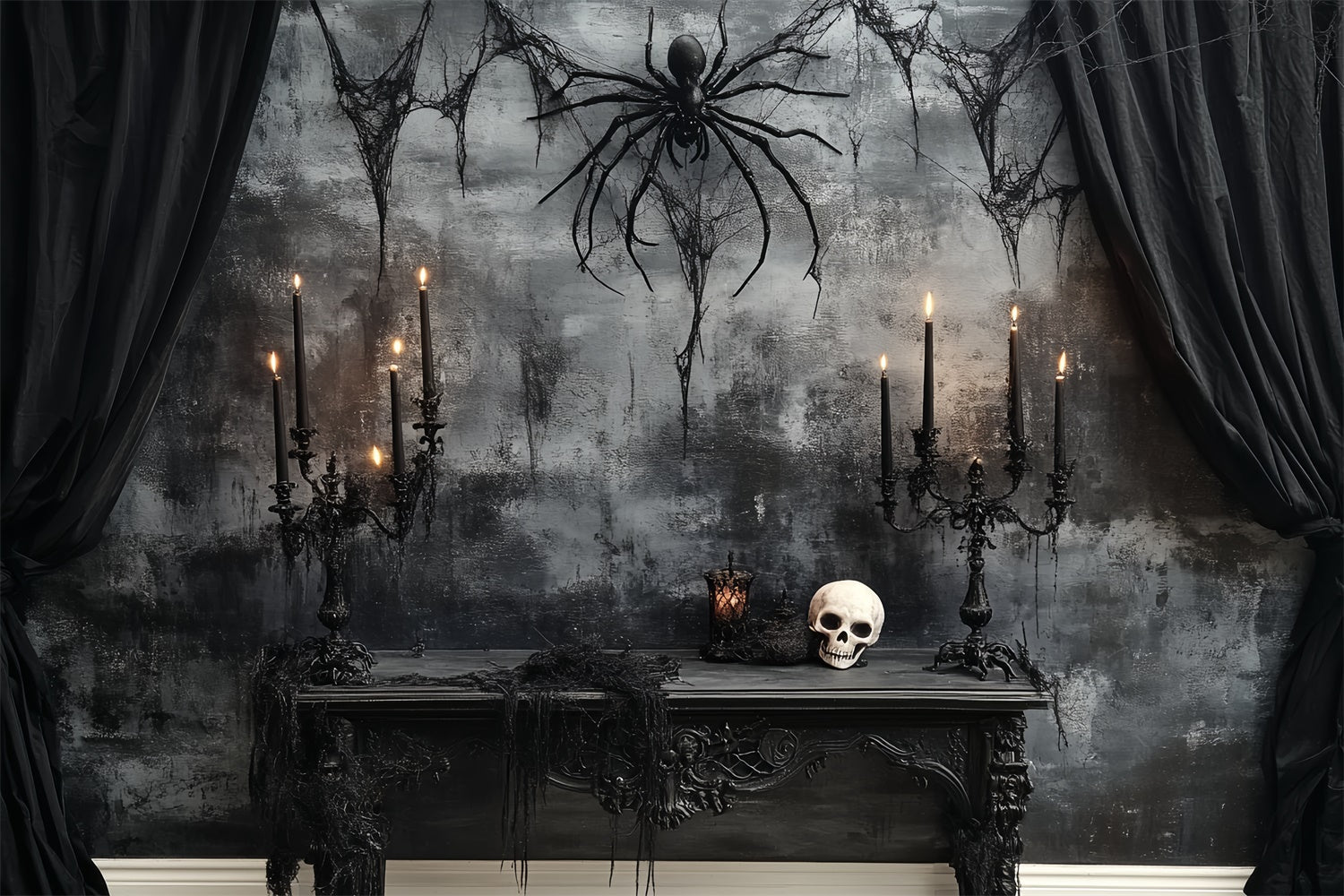 Scary Halloween Backdrop Skull Spider Midnight Altar Backdrop UK CSH6-77