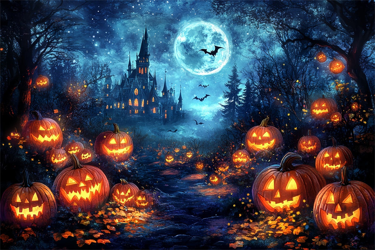 Spooky Forest Backdrop Magic Castle Pumpkin Halloween Backdrops UK CSH6-81