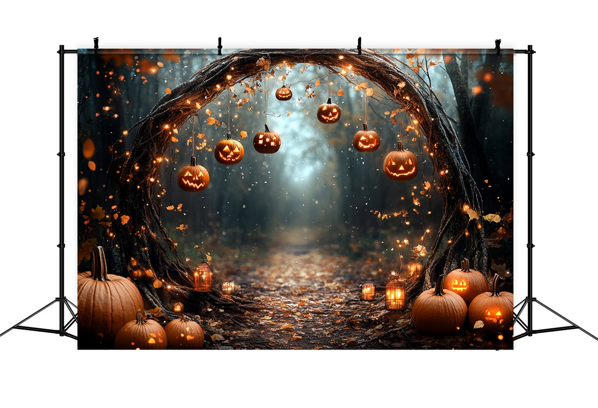 Magical Forest Backdrop Enchanted Pumpkin Arch Halooween Backdrop UK CSH6-82