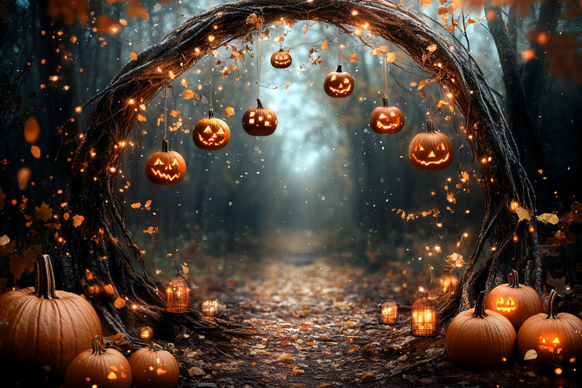 Magical Forest Backdrop Enchanted Pumpkin Arch Halooween Backdrop UK CSH6-82