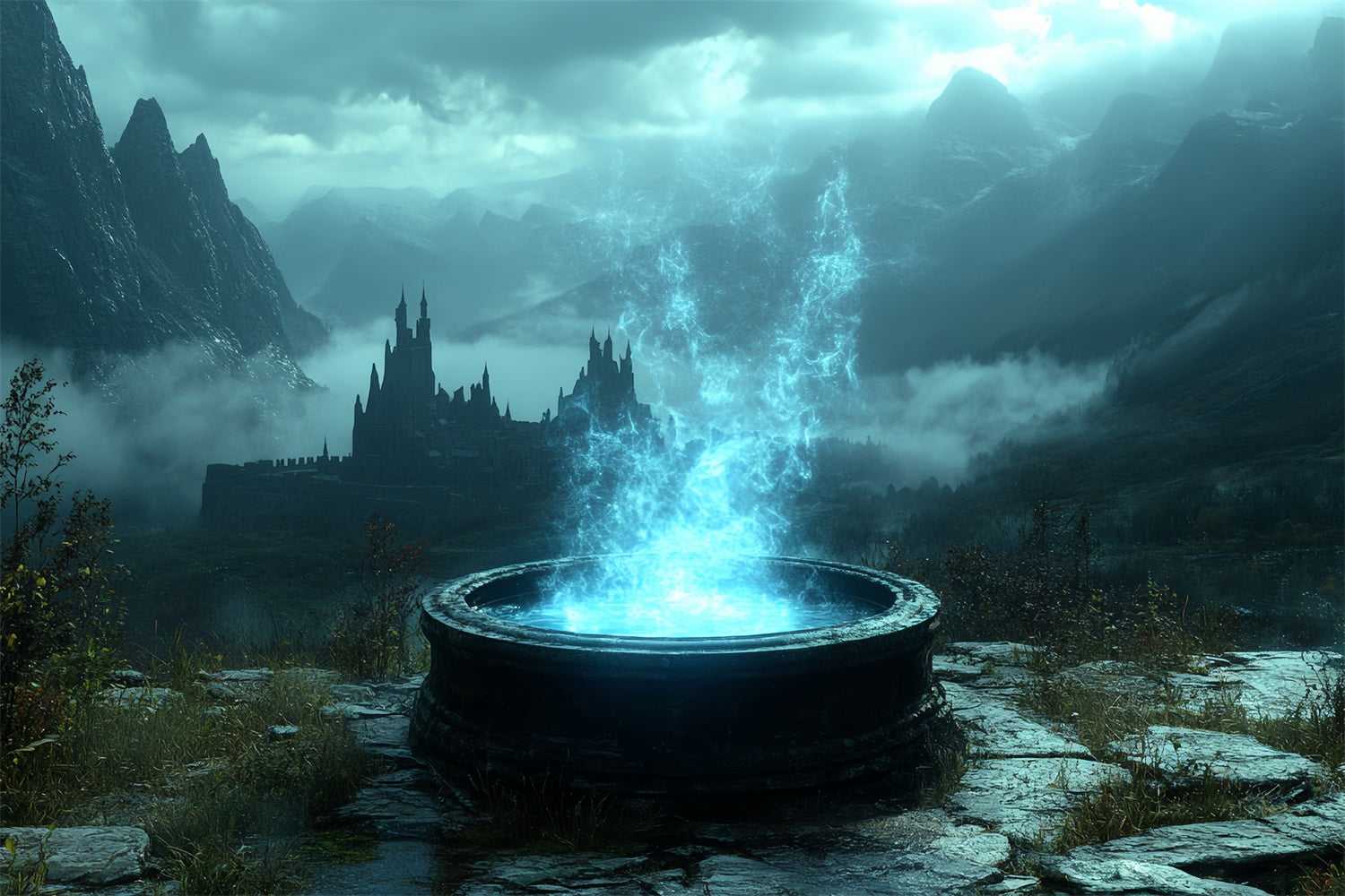 Halloween Photo Backdrop Haunted Mystic Fountain Backdrop UK CSH6-84