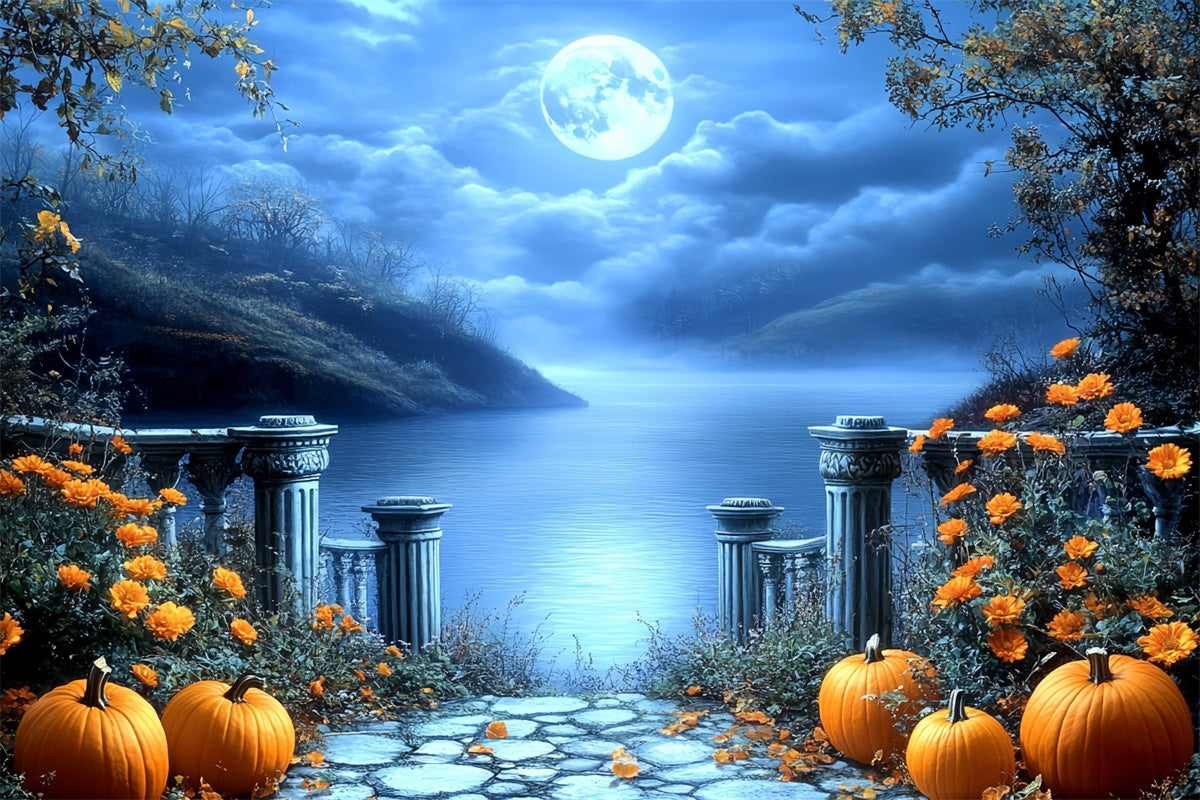 Photography Halloween Backdrop Gothic Lake Moonlight Backdrop UK CSH6-85