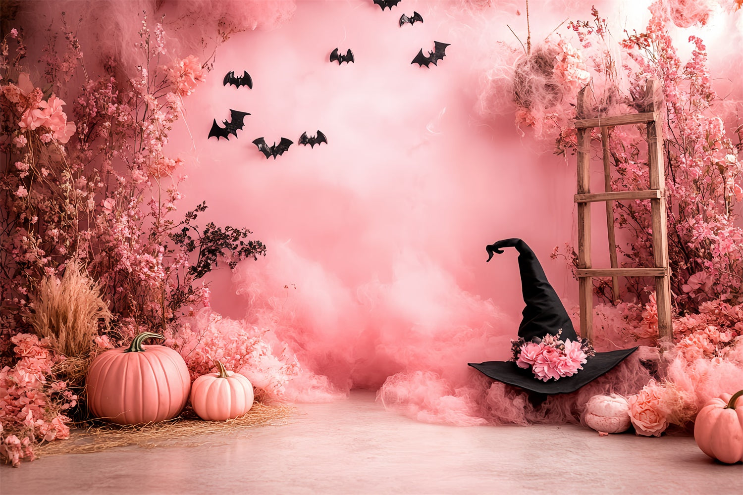 Halloween Wall Backdrop Pink Witch Garden Backdrop UK CSH6-87