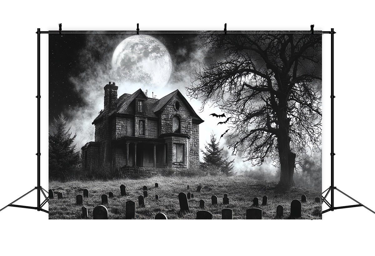 Halloween Graveyard Backdrop Moonlit Haunted Graveyard Backdrop UK CSH6-94