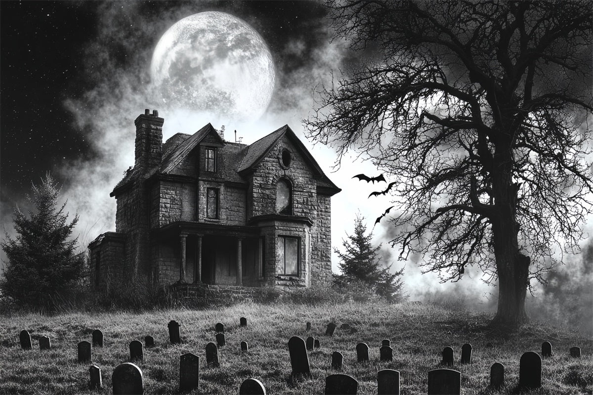 Halloween Graveyard Backdrop Moonlit Haunted Graveyard Backdrop UK CSH6-94