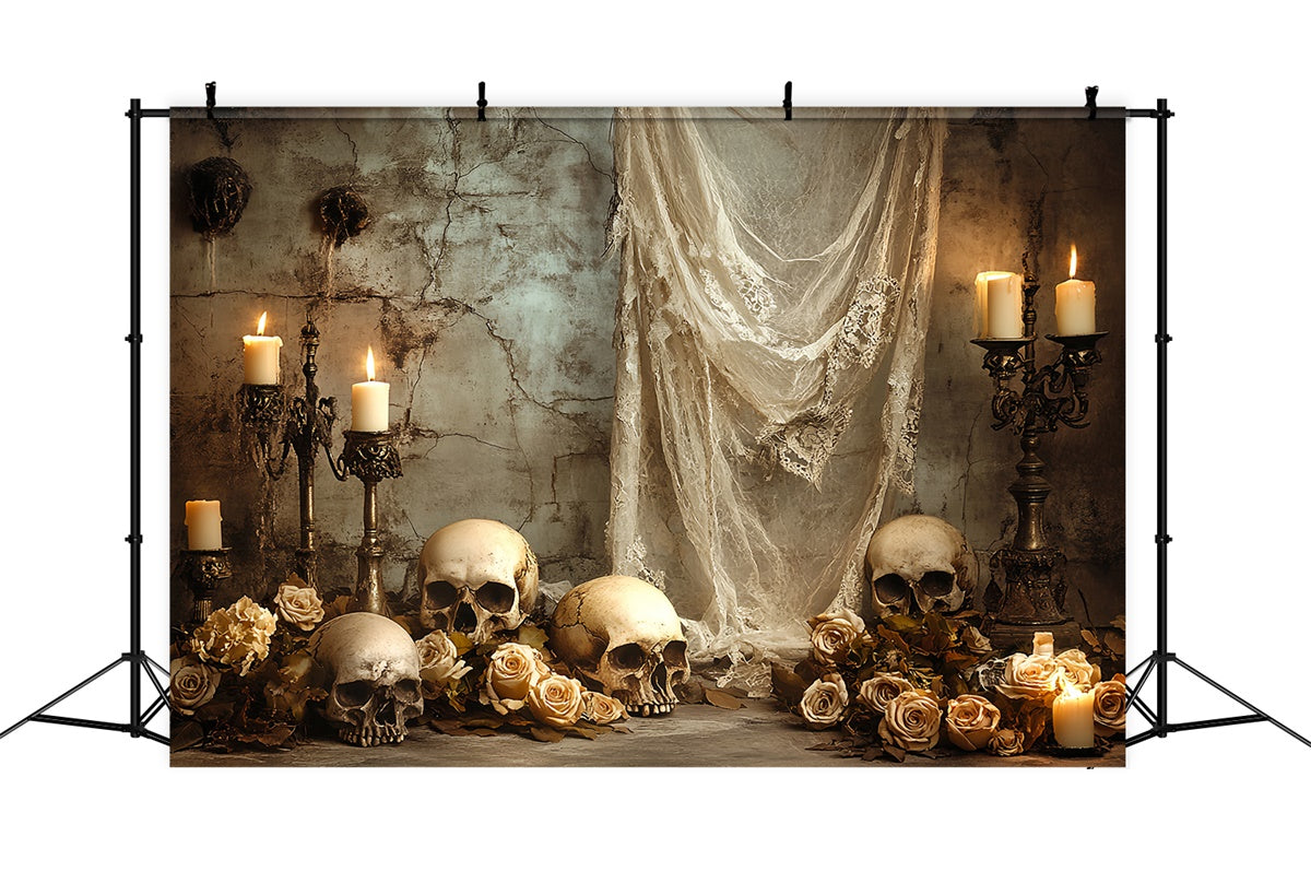 Spooky Halloween Backdrop Gothic Skulls Rose Backdrop UK CSH6-95