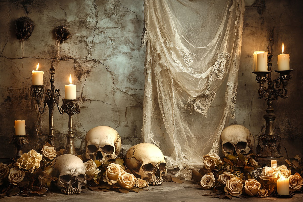 Spooky Halloween Backdrop Gothic Skulls Rose Backdrop UK CSH6-95