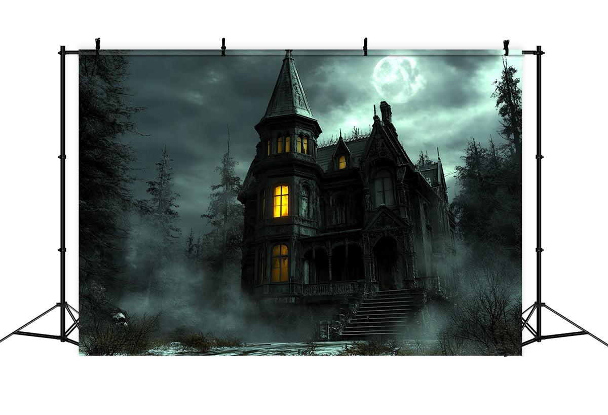 Spooky Forest Backdrop Haunted Castle Glow Halloween Backdrop UK CSH6-97