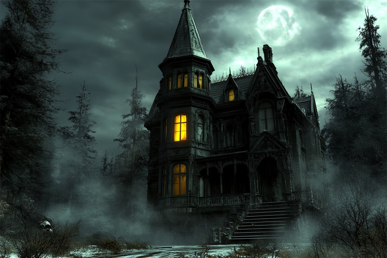 Spooky Forest Backdrop Haunted Castle Glow Halloween Backdrop UK CSH6-97