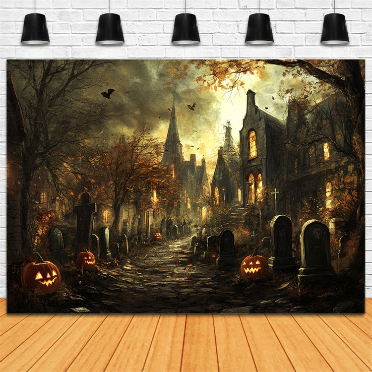 Halloween Graveyard Backdrop Spooky Cemetery Trail Backdrop UK CSH6-98