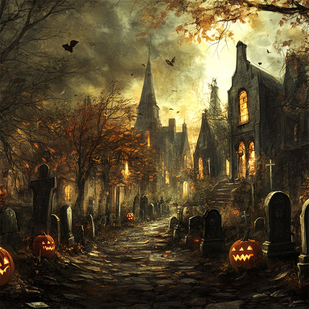 Halloween Graveyard Backdrop Spooky Cemetery Trail Backdrop UK CSH6-98