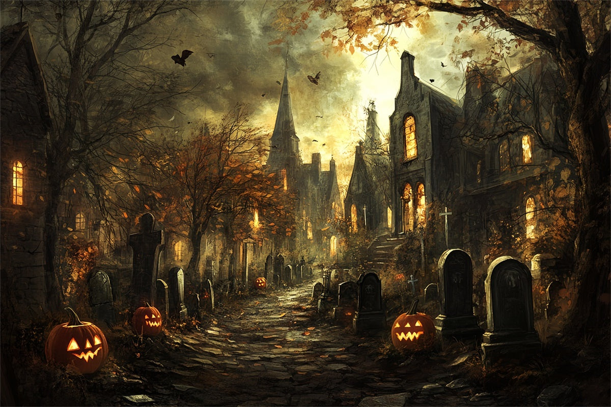 Halloween Graveyard Backdrop Spooky Cemetery Trail Backdrop UK CSH6-98