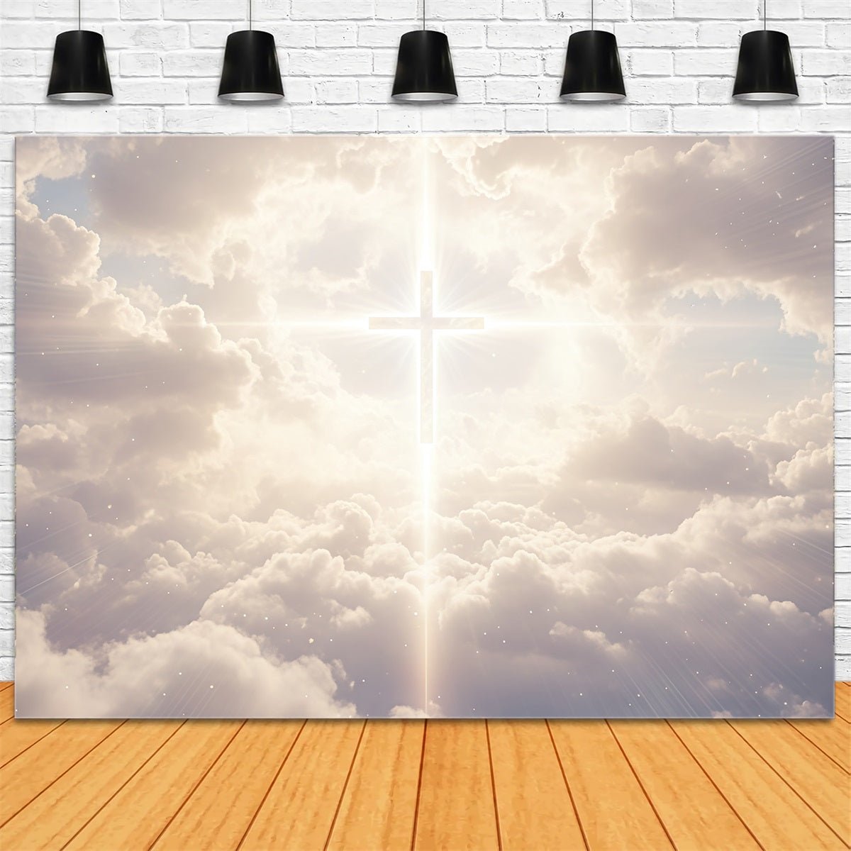 Easter Backdrops For Church Heavenly Light Cross Clouds Easter Backdrop UK CSH61-1