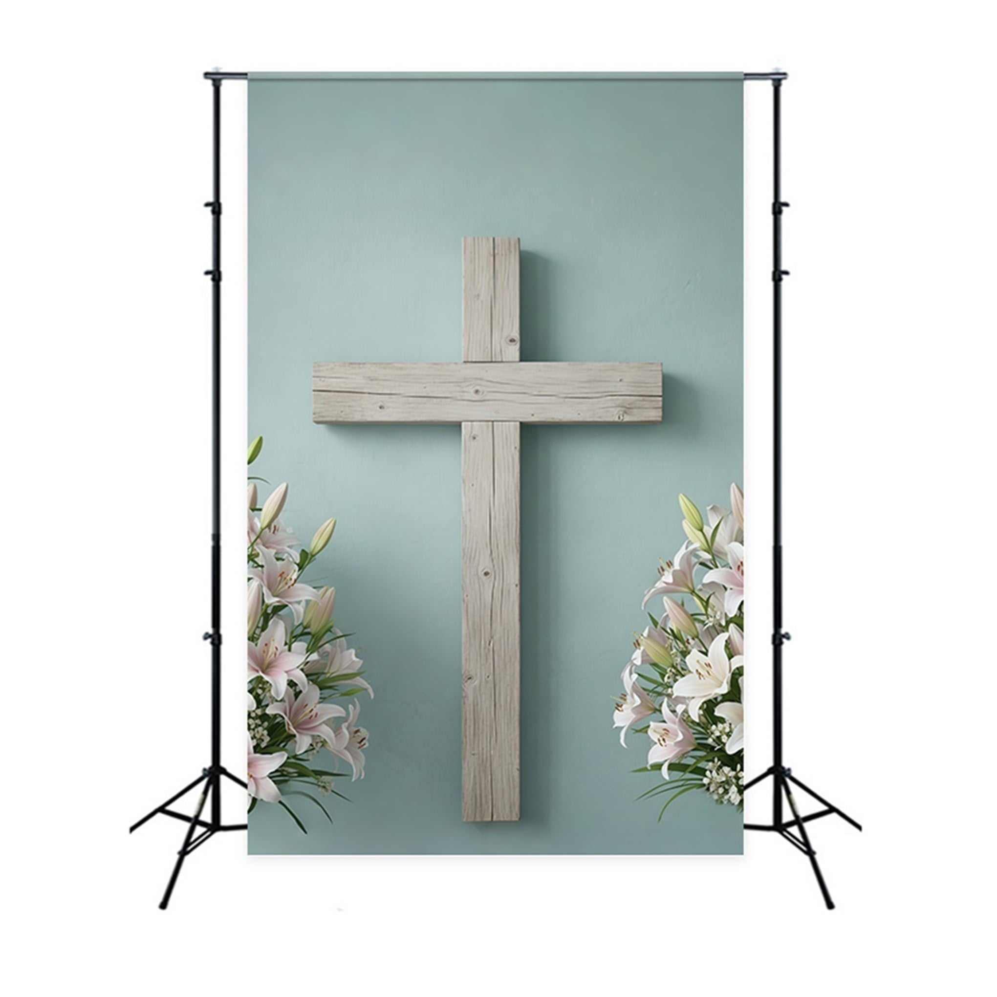 Easter Church Photo Backdrop Rustic Wooden Cross Lily Easter Backdrop For Pictures UK CSH61-10