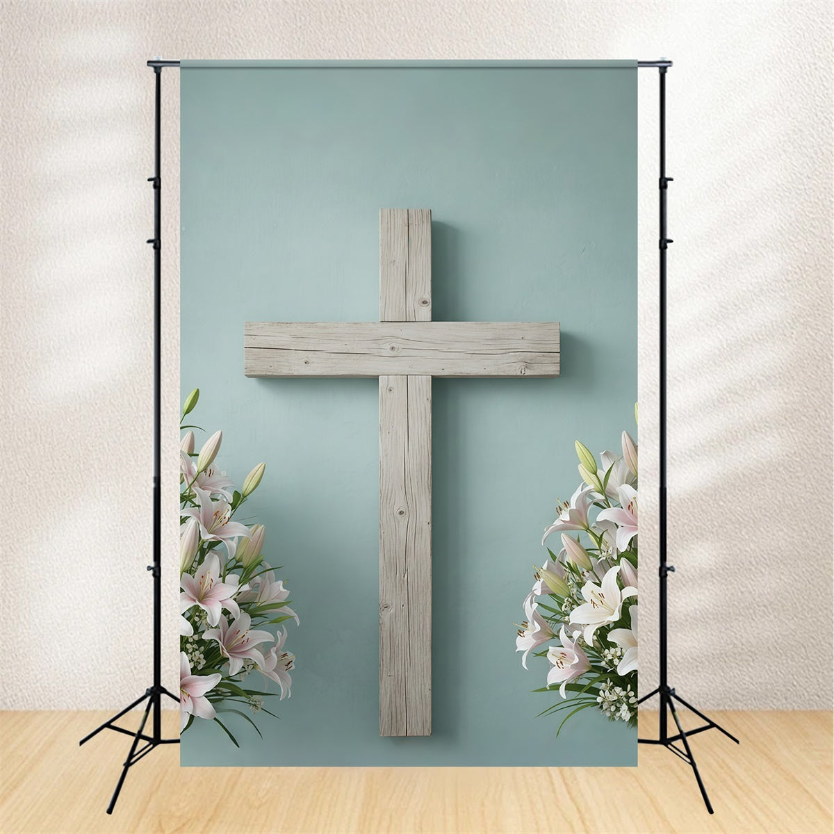 Easter Church Photo Backdrop Rustic Wooden Cross Lily Easter Backdrop For Pictures UK CSH61-10
