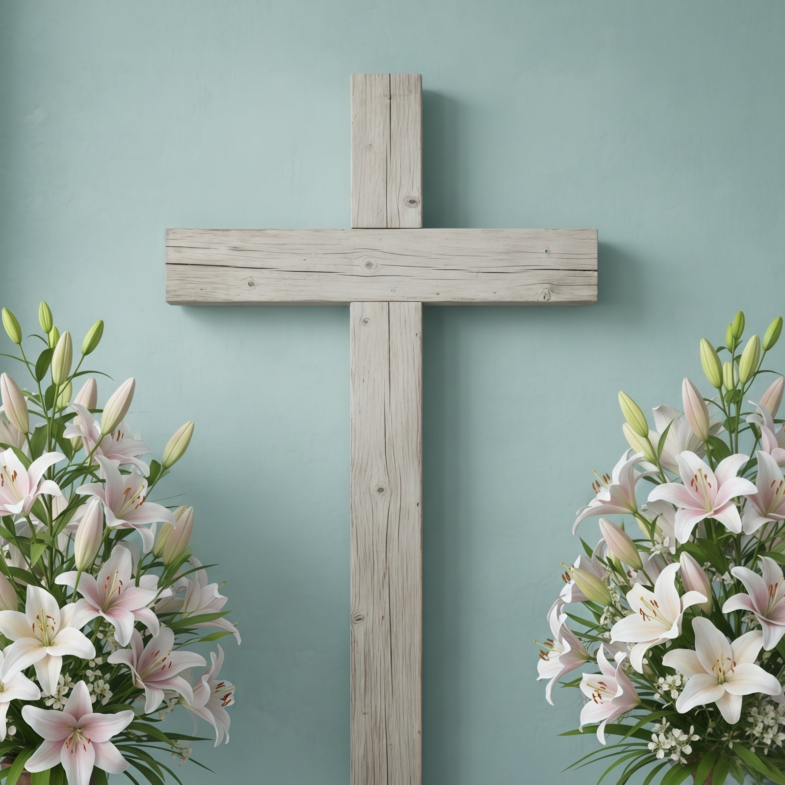 Easter Church Photo Backdrop Rustic Wooden Cross Lily Easter Backdrop For Pictures UK CSH61-10