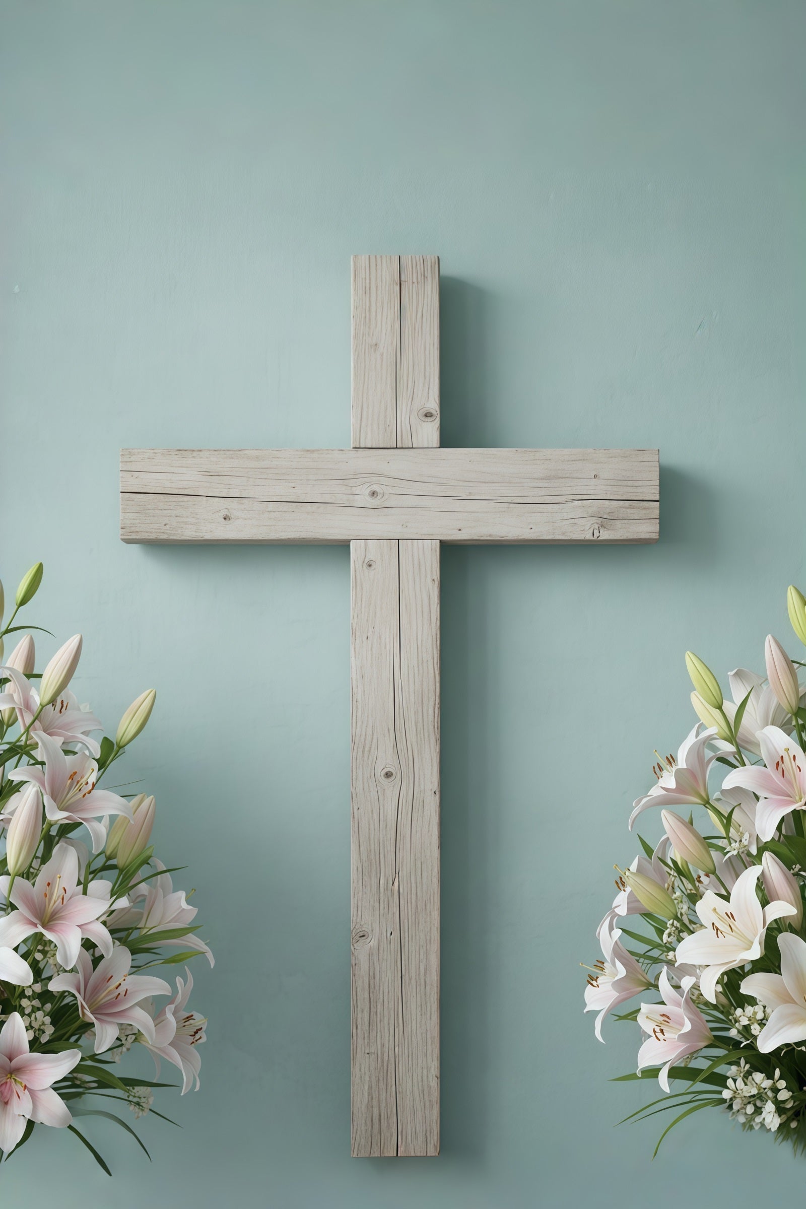 Easter Church Photo Backdrop Rustic Wooden Cross Lily Easter Backdrop For Pictures UK CSH61-10