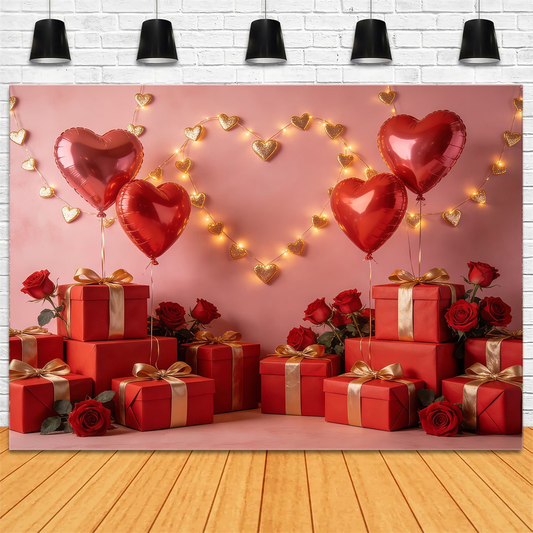 Gift Box Valentine Backdrop Floating Heart Balloons Arrangement Romantic Backdrops UK CSH61-101