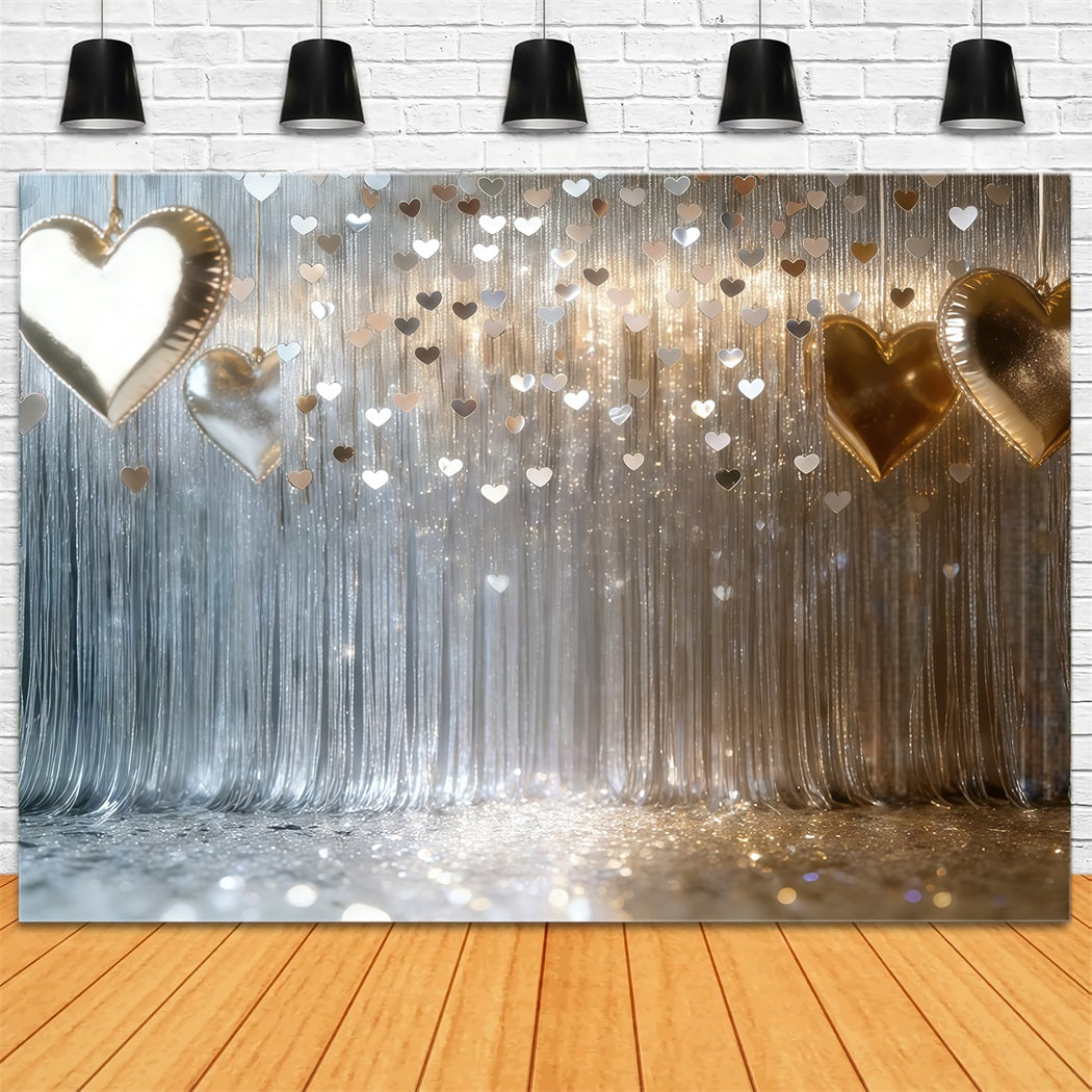 Glitter Valentine Backdrop Silver Heart Fringe Curtain Valentine's Day Backdrops UK CSH61-103