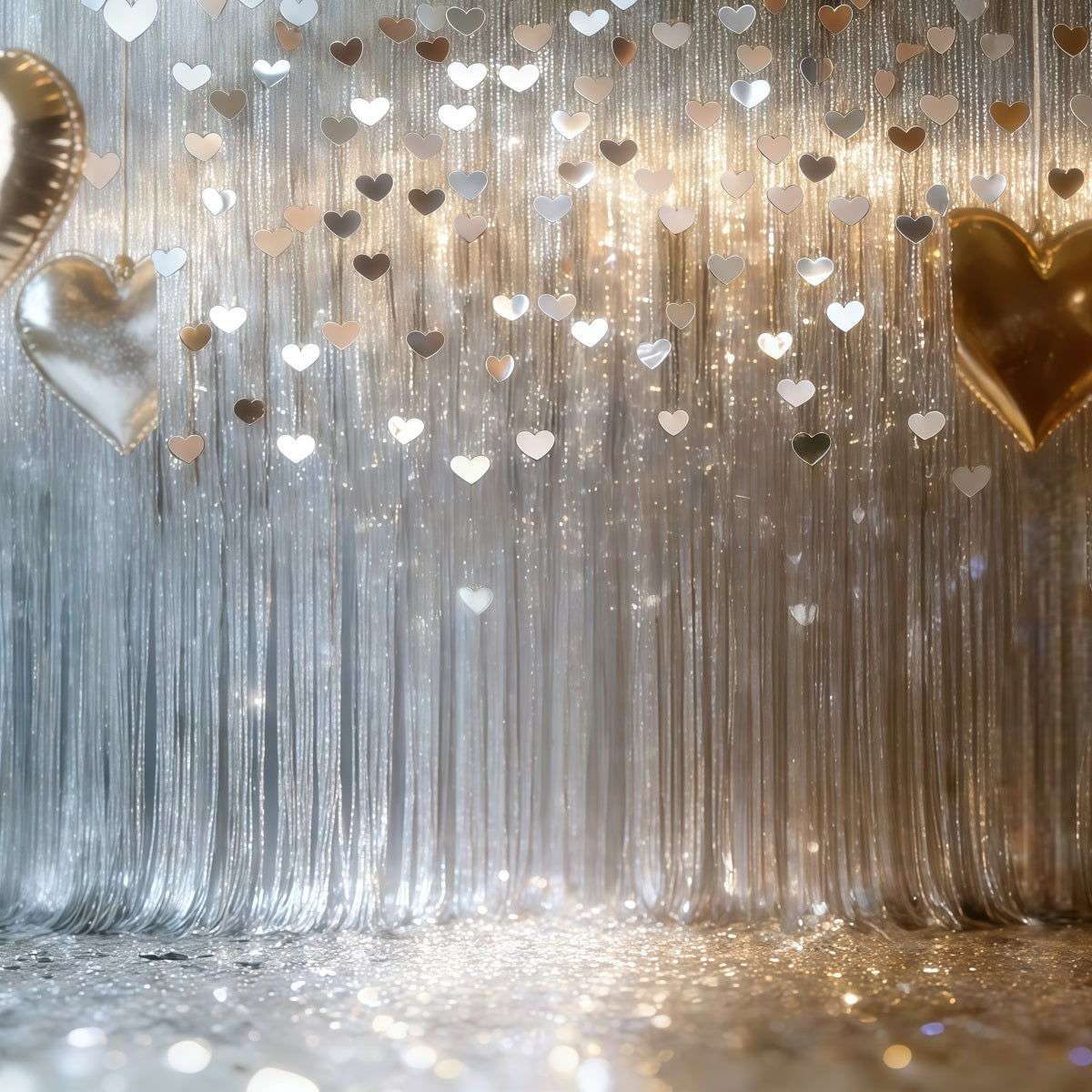 Glitter Valentine Backdrop Silver Heart Fringe Curtain Valentine's Day Backdrops UK CSH61-103