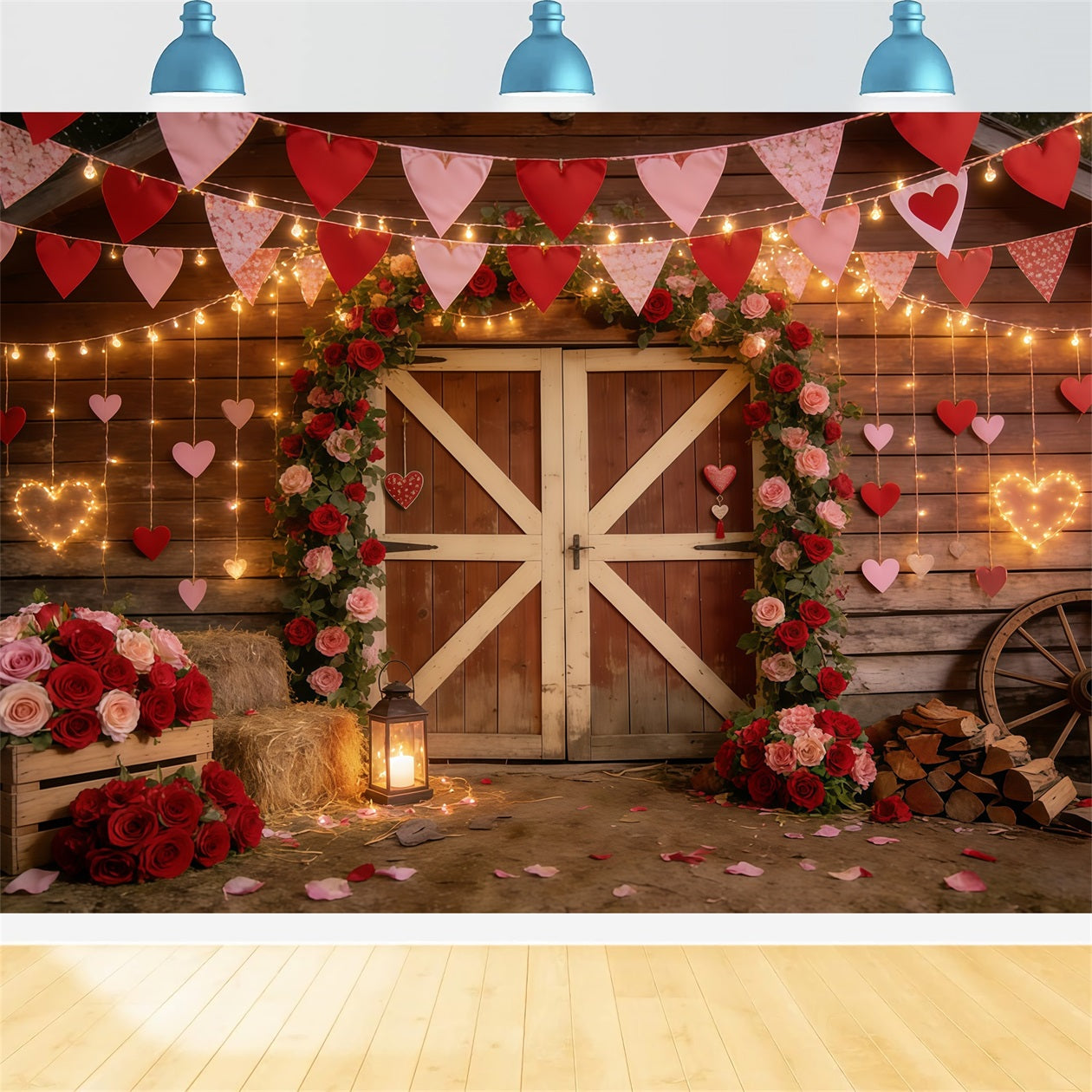 Rustic Farmhouse Valentine Backdrop Barn Heart Garland Valentines Day Backdrop UK CSH61-106