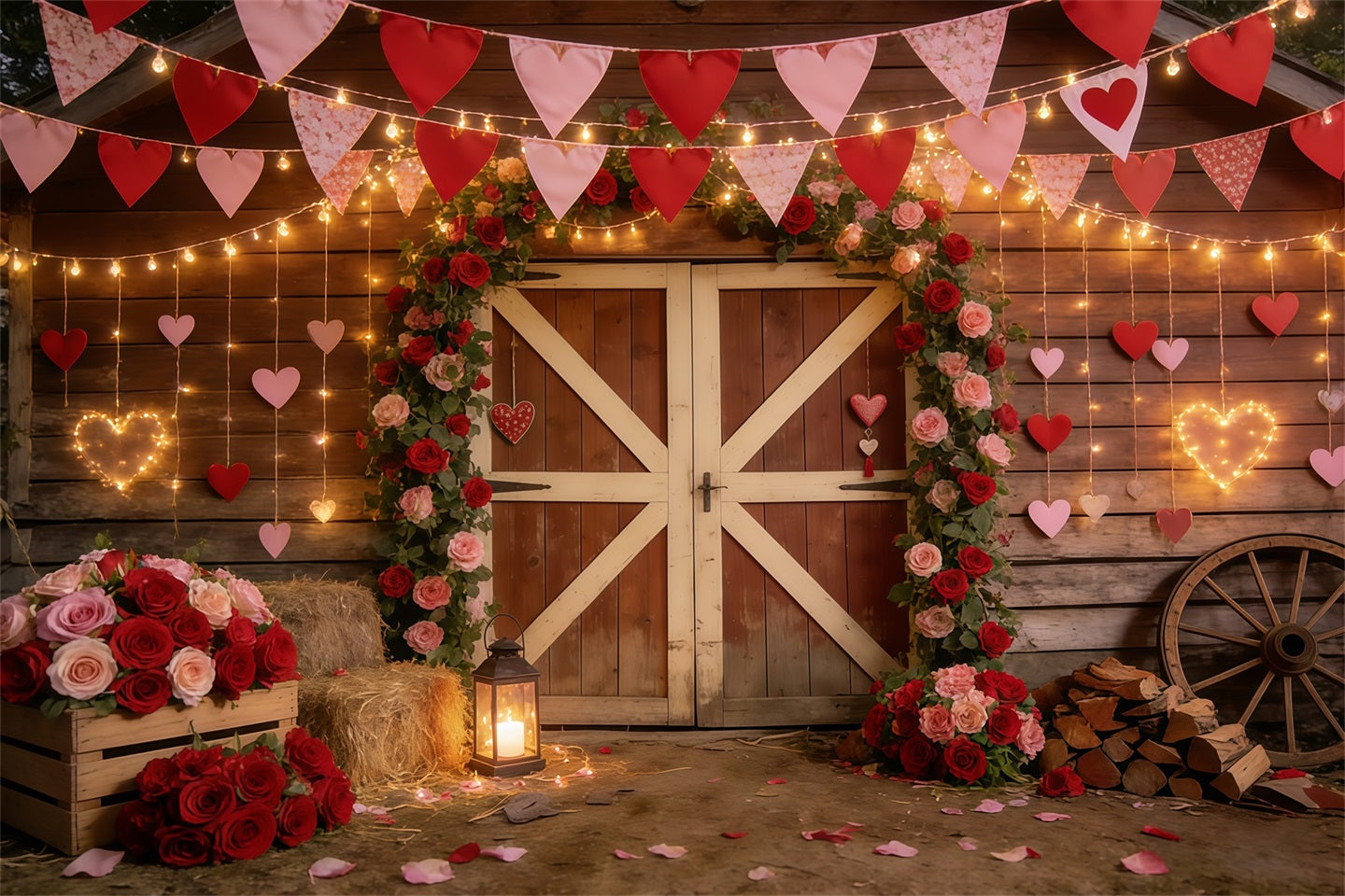 Rustic Farmhouse Valentine Backdrop Barn Heart Garland Valentines Day Backdrop UK CSH61-106