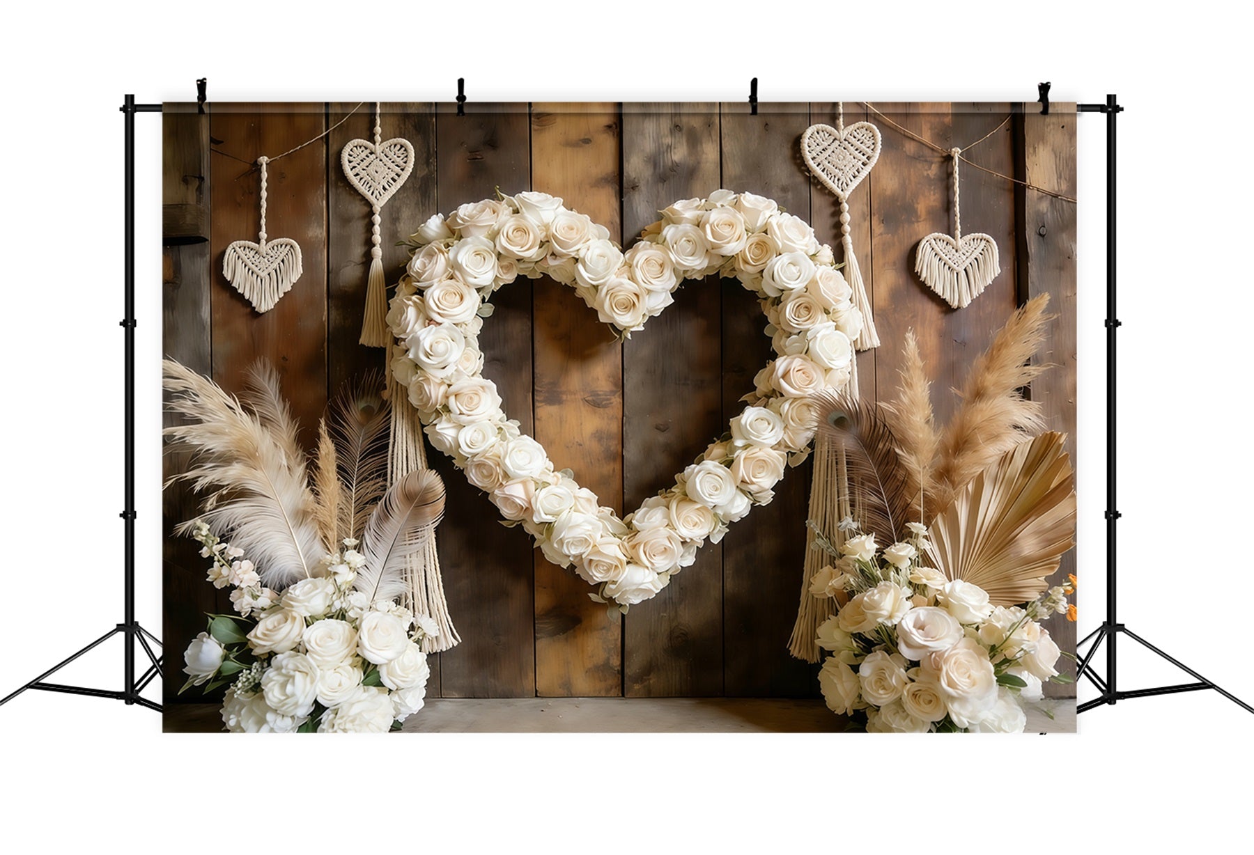 Boho Floral Valentine Backdrop White Rose Heart Arch Valentine Day Backdrop UK CSH61-108