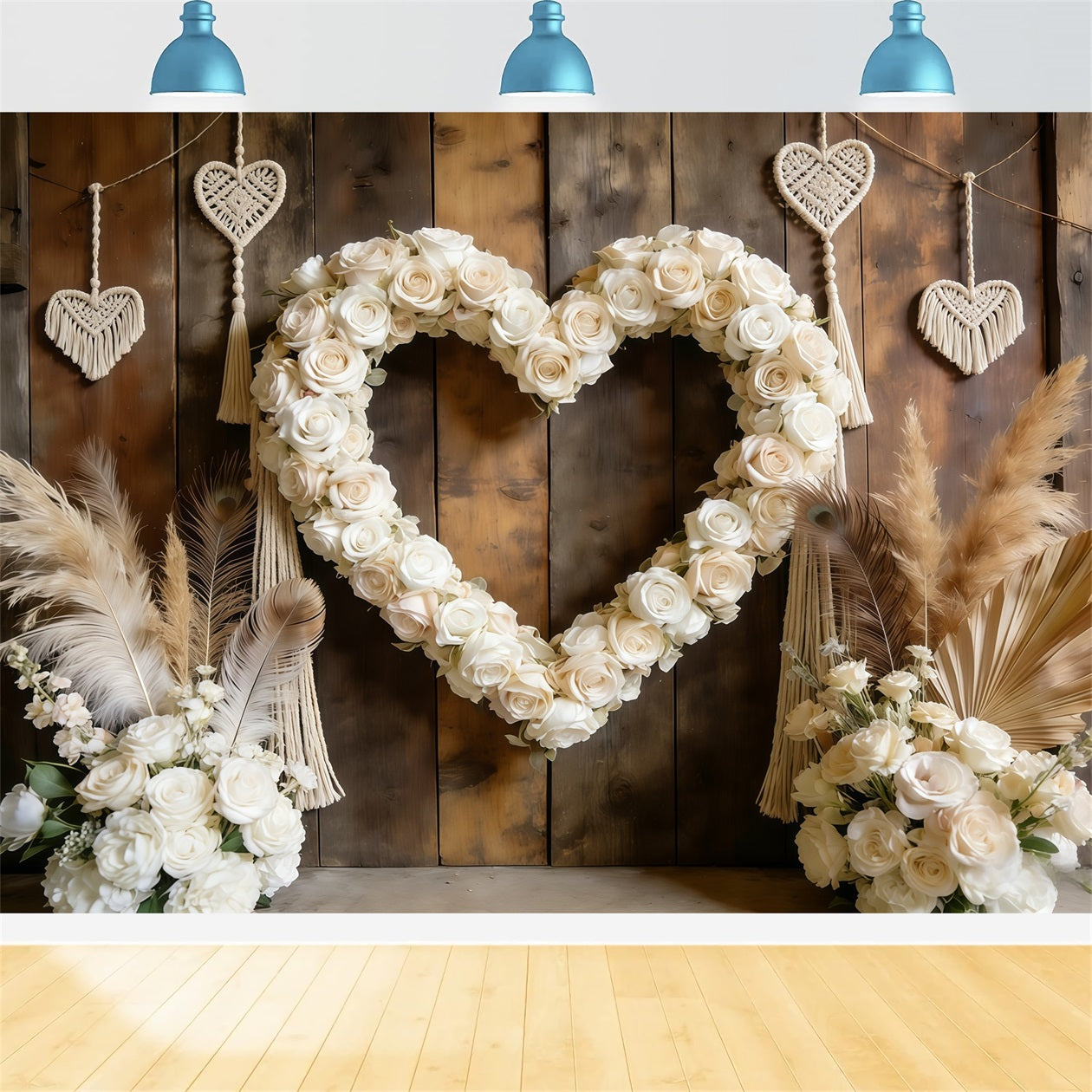 Boho Floral Valentine Backdrop White Rose Heart Arch Valentine Day Backdrop UK CSH61-108