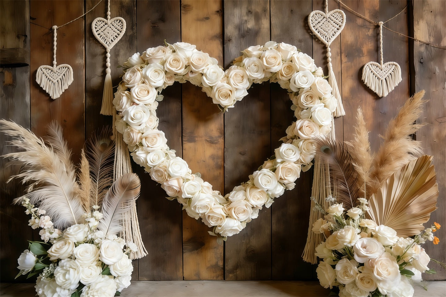Boho Floral Valentine Backdrop White Rose Heart Arch Valentine Day Backdrop UK CSH61-108