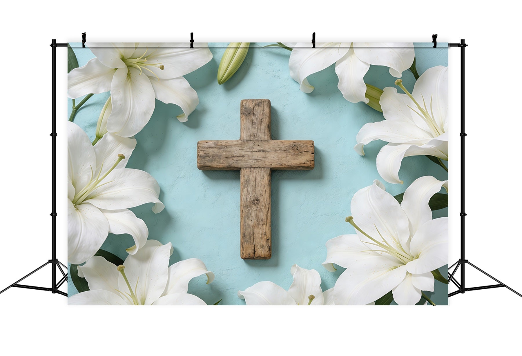 Easter Church Photo Backdrop Floral Cross Lily Flatlyy Easter Backdrop For Pictures UK CSH61-11