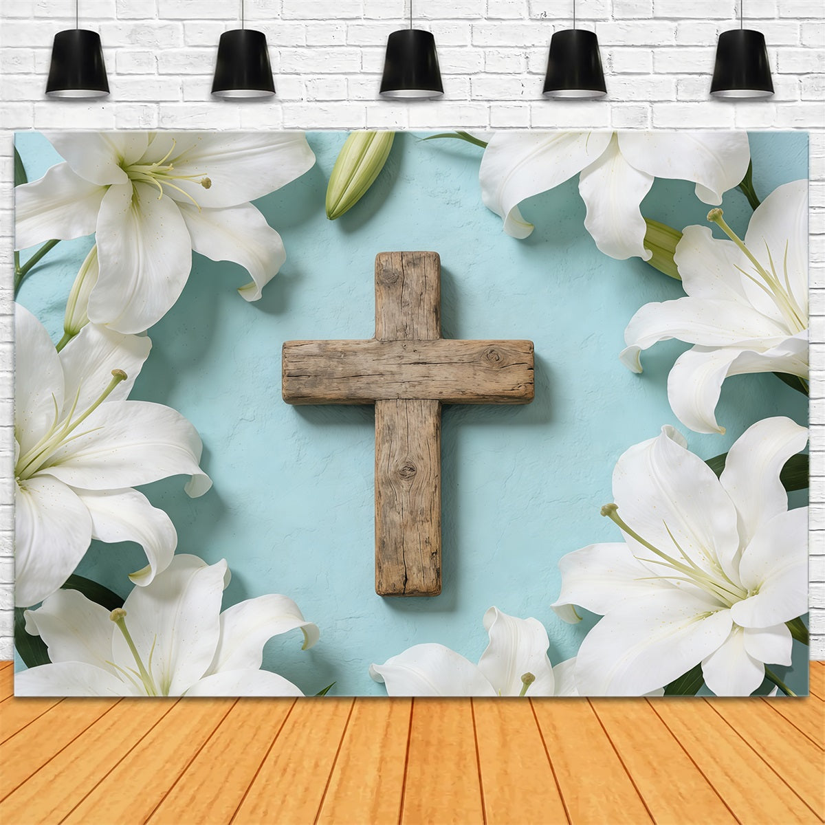 Easter Church Photo Backdrop Floral Cross Lily Flatlyy Easter Backdrop For Pictures UK CSH61-11