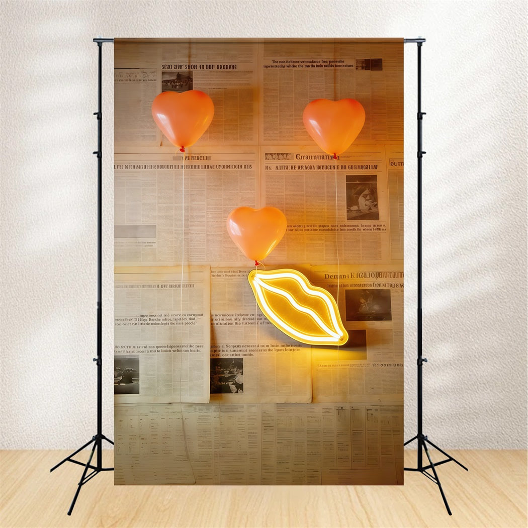 Newspaper Valentine's Day Backdrop Heart Balloon Neon Wall Valentine's Day Backdrop Ideas UK CSH61-110