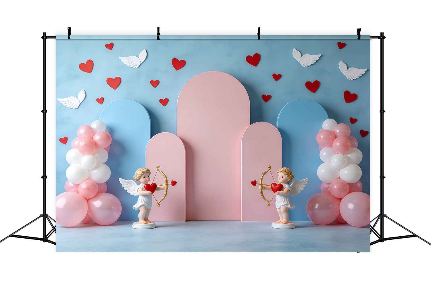 Cupid Valentine's Day Backdrop Pastel Balloon Arches Valentine Backdrops For Pictures UK CSH61-111