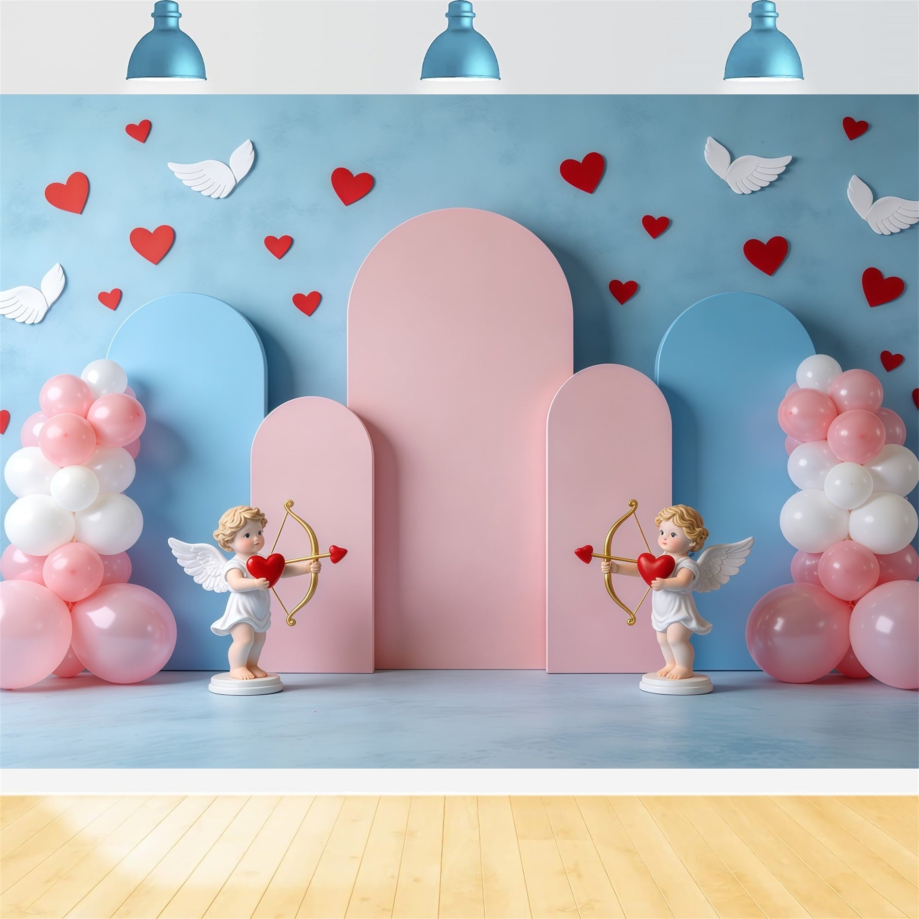 Cupid Valentine's Day Backdrop Pastel Balloon Arches Valentine Backdrops For Pictures UK CSH61-111