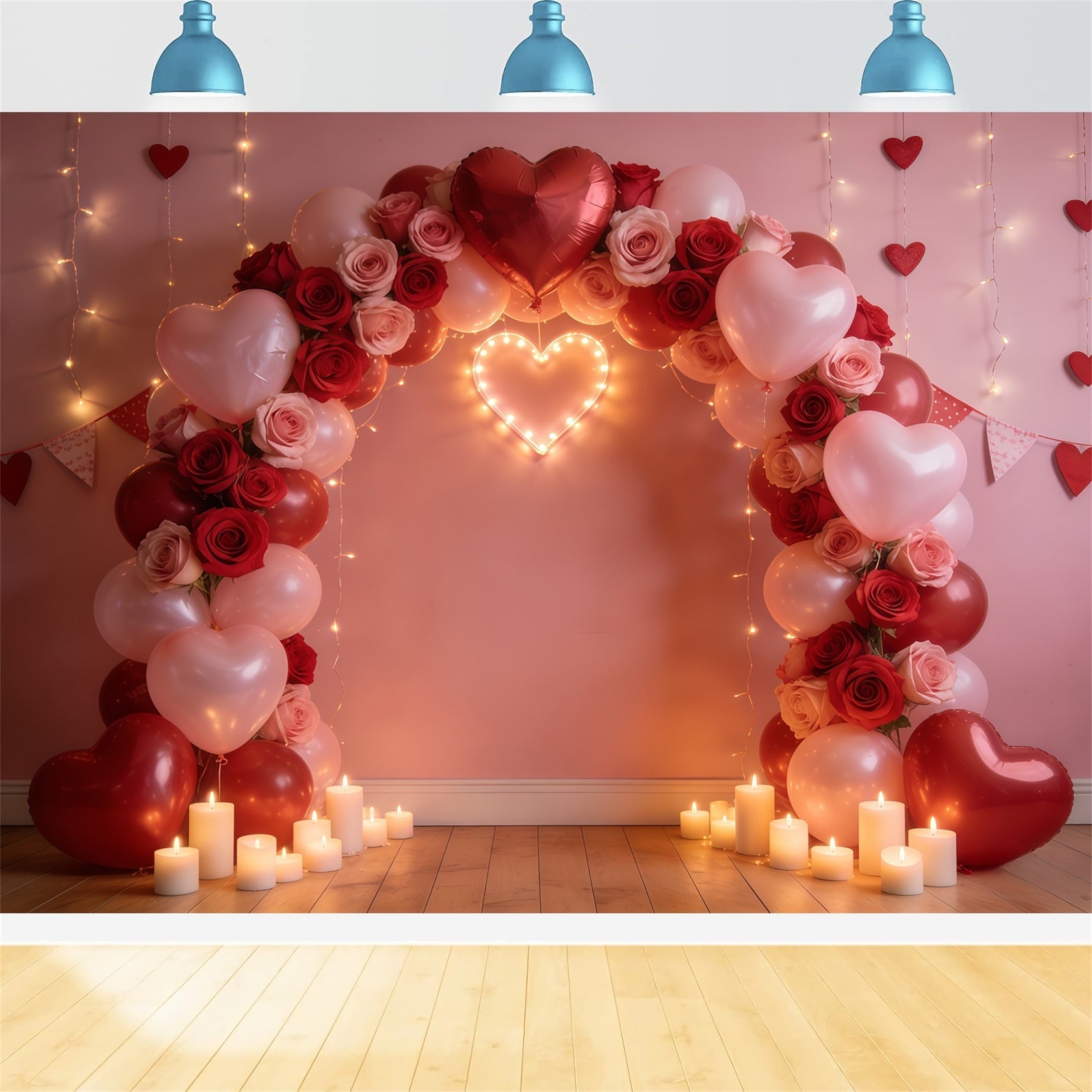 Floral Arch Valentine's Day Backdrop Rose Heart Balloon Arch Romantic Photo Backdrop UK CSH61-113