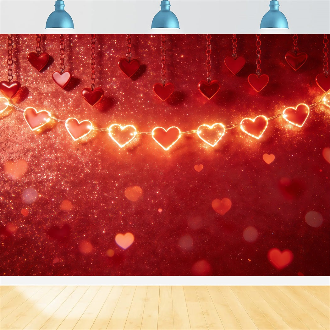 Glitter Valentine's Day Backdrop Glowing Heart Garland Valentine's Day Backdrops For Pictures UK CSH61-114