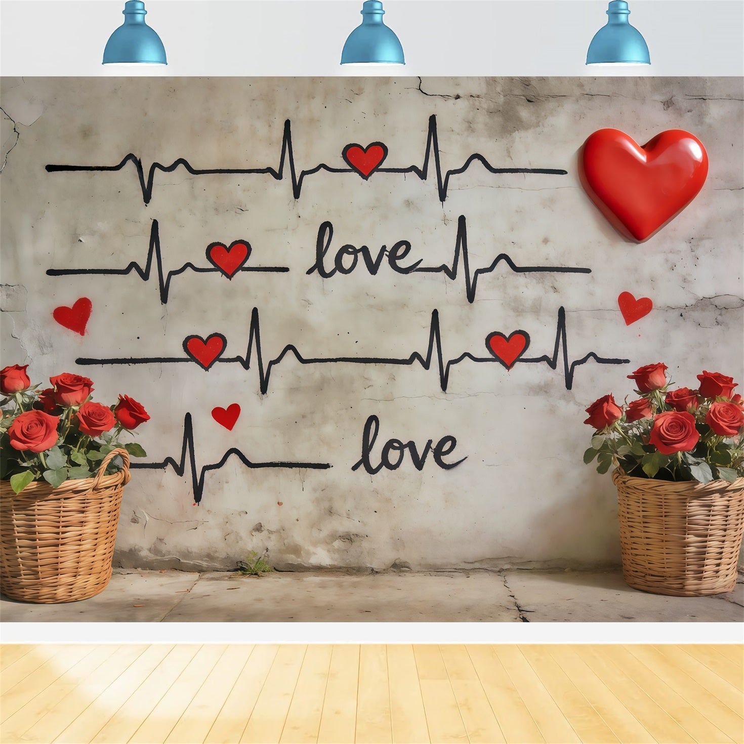 Graffiti Wall Valentine's Day Backdrop Heartbeat Love Graffiti Wall Valentines Backdrops UK CSH61-115