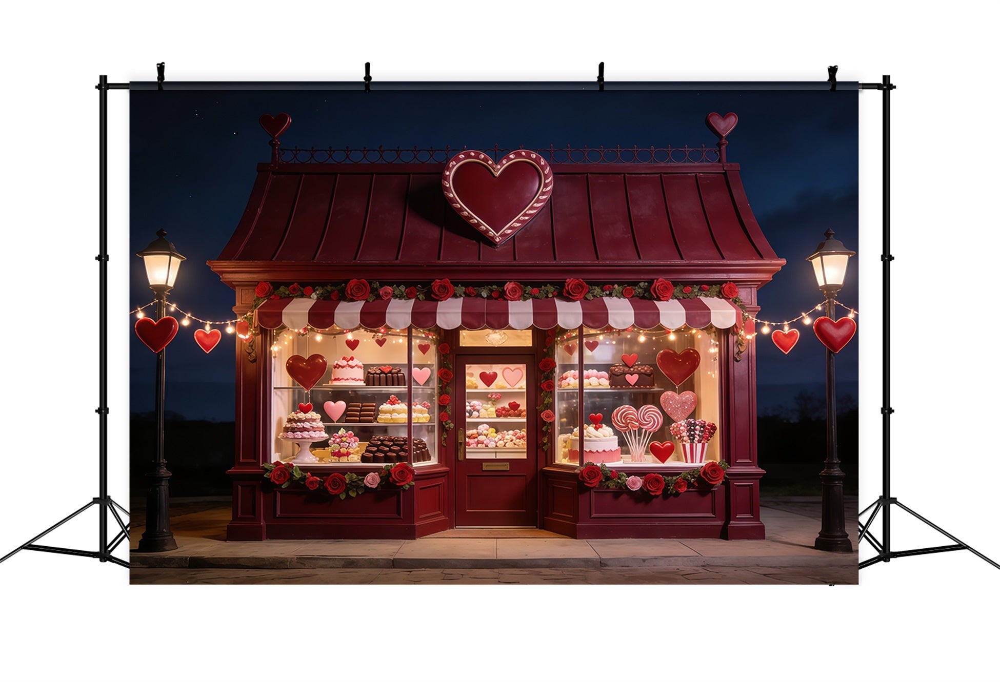 Candy Shop Valentine's Day Backdrop Sweetheart Dessert Window Valentine's Photo Backdrop UK CSH61-116