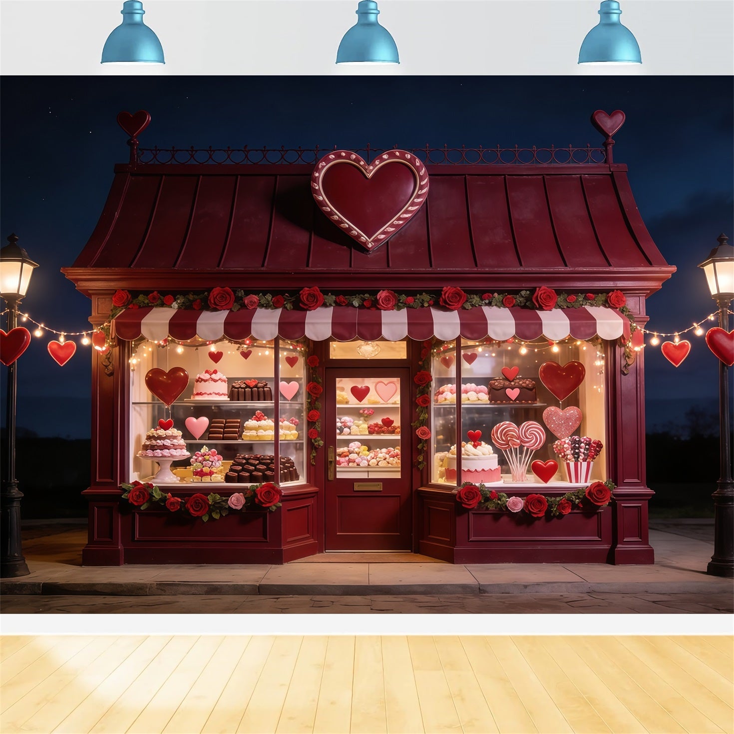 Candy Shop Valentine's Day Backdrop Sweetheart Dessert Window Valentine's Photo Backdrop UK CSH61-116