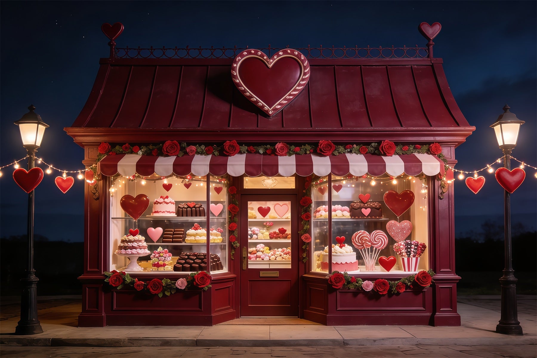 Candy Shop Valentine's Day Backdrop Sweetheart Dessert Window Valentine's Photo Backdrop UK CSH61-116