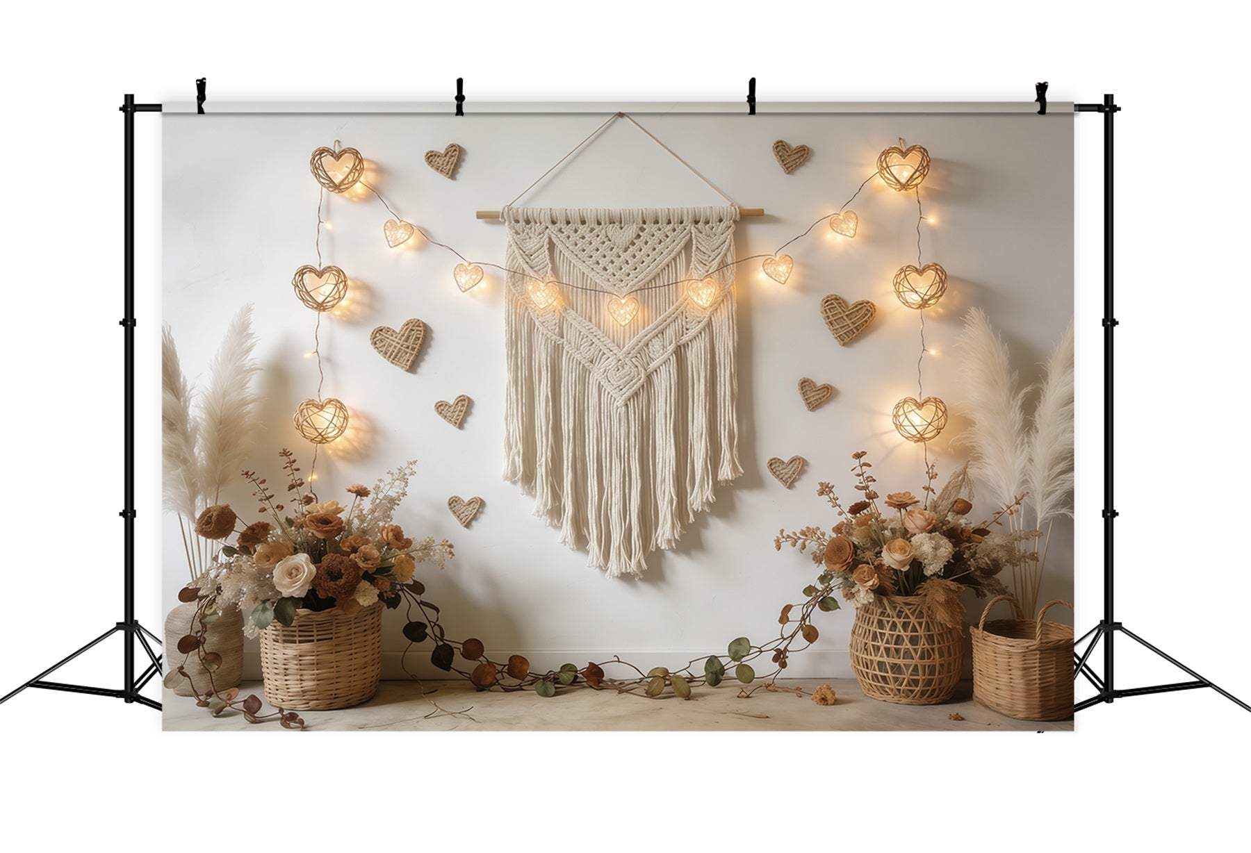 Boho Floral Valentine's Day Backdrop Macrame Heart Garland Valentine Backdrop For Pictures UK CSH61-118