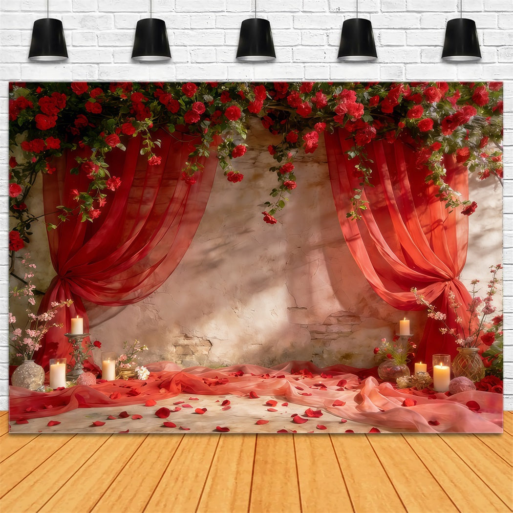 Spring Flowers Backdrop Romantic Red Draped Roses Spring Party Backdrop UK CSH61-121