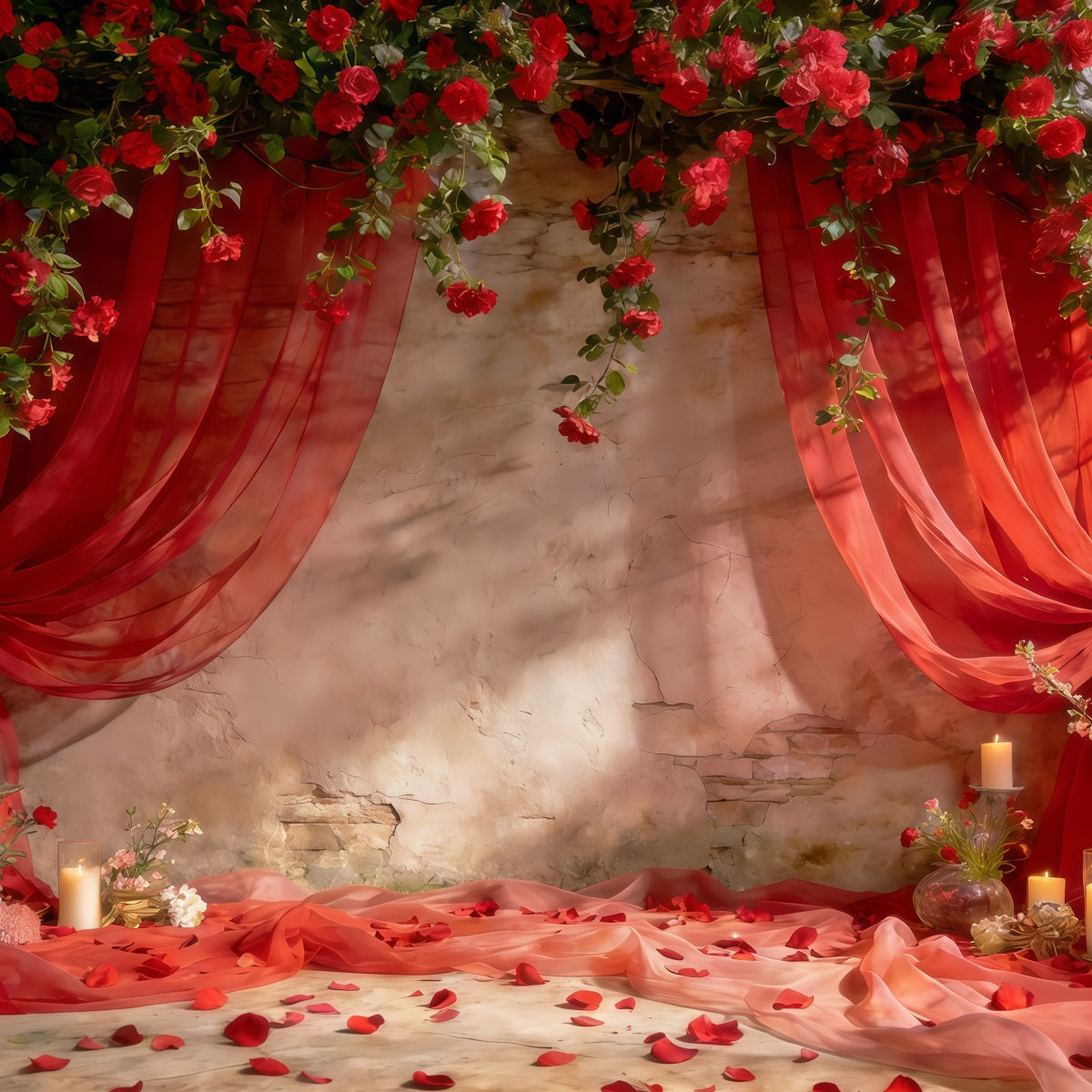 Spring Flowers Backdrop Romantic Red Draped Roses Spring Party Backdrop UK CSH61-121