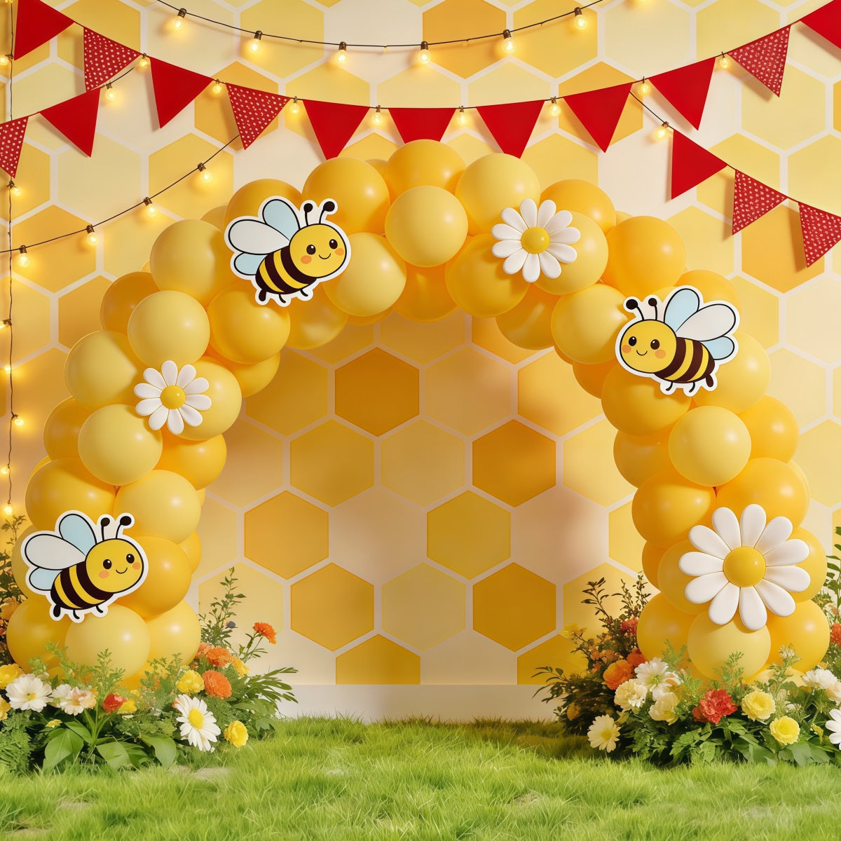 Honey Bee Backdrop Honeycomb Daisy Balloon Arch Photography Backdrops Spring UK CSH61-122