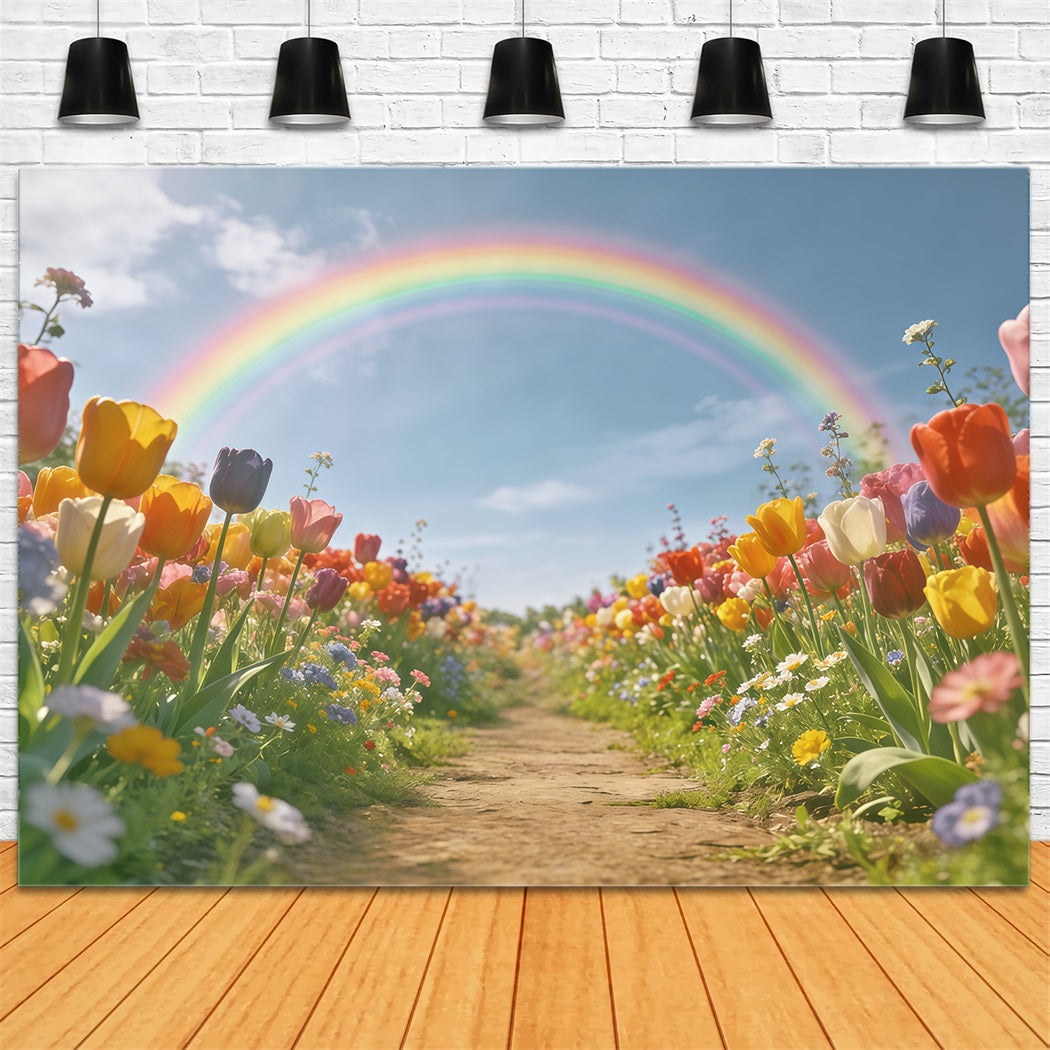 Spring Garden Backdrop Rainbow Tulip Floral Path Backdrops Floral UK CSH61-123
