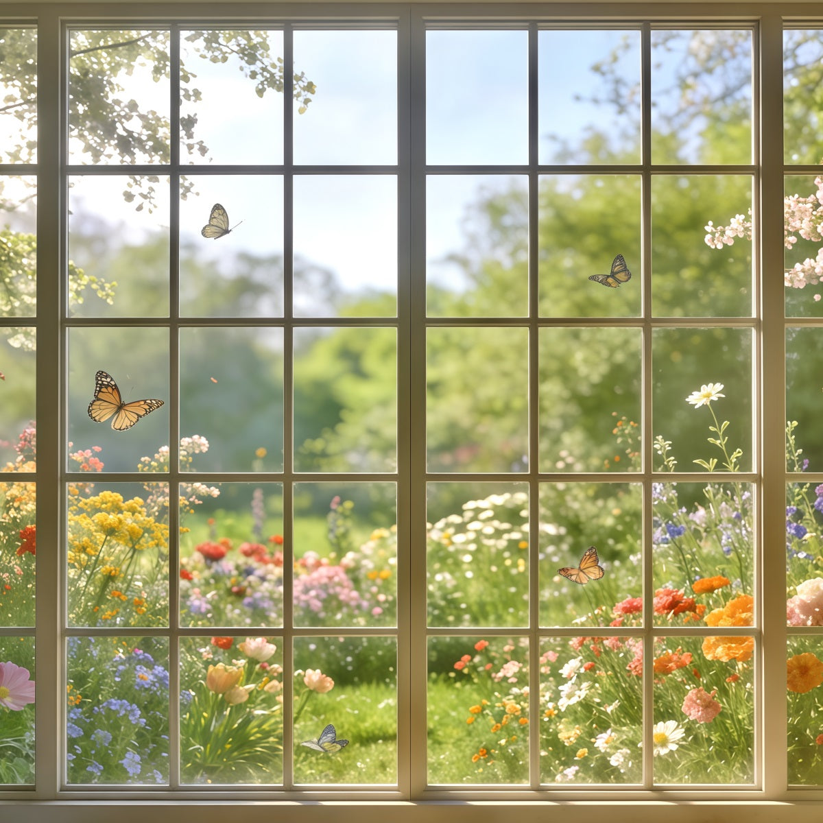 Spring Garden Backdrop Sunlit Window Butterfly View Backdrops Floral UK CSH61-124