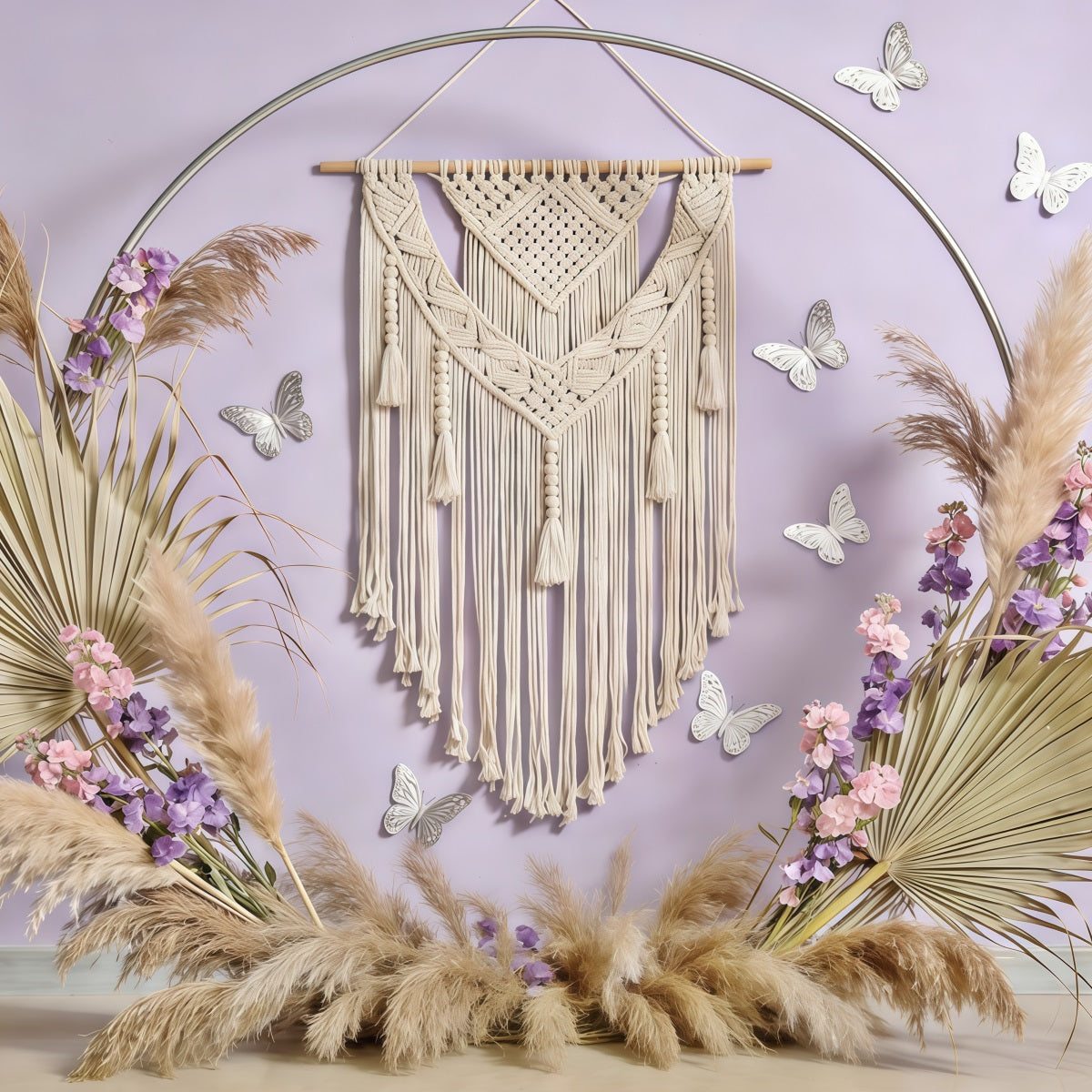 Pampas Grass Wall Backdrop Boho Macrame Pampas Butterfly Spring Photoshoot Backdrop UK CSH61-125